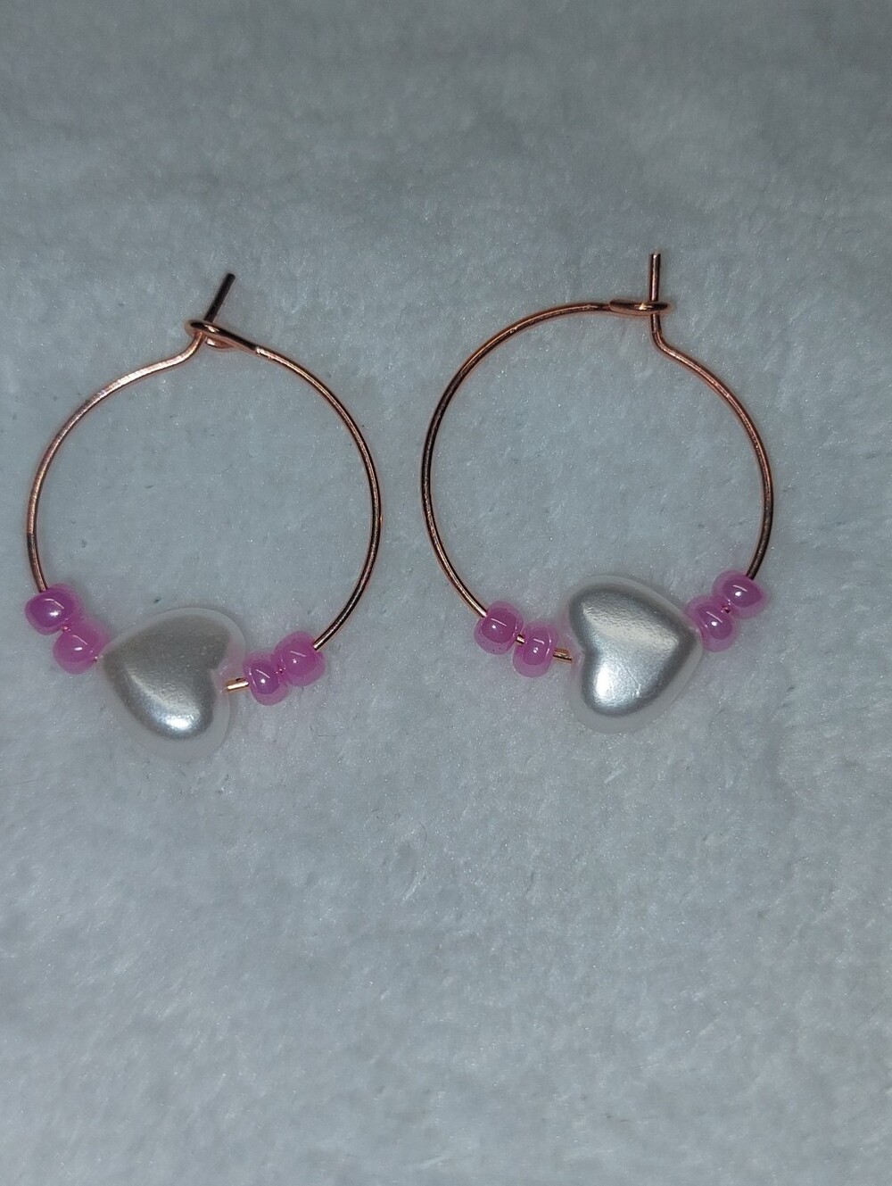 Handmade Pink Beaded Heart Hoop Earrings